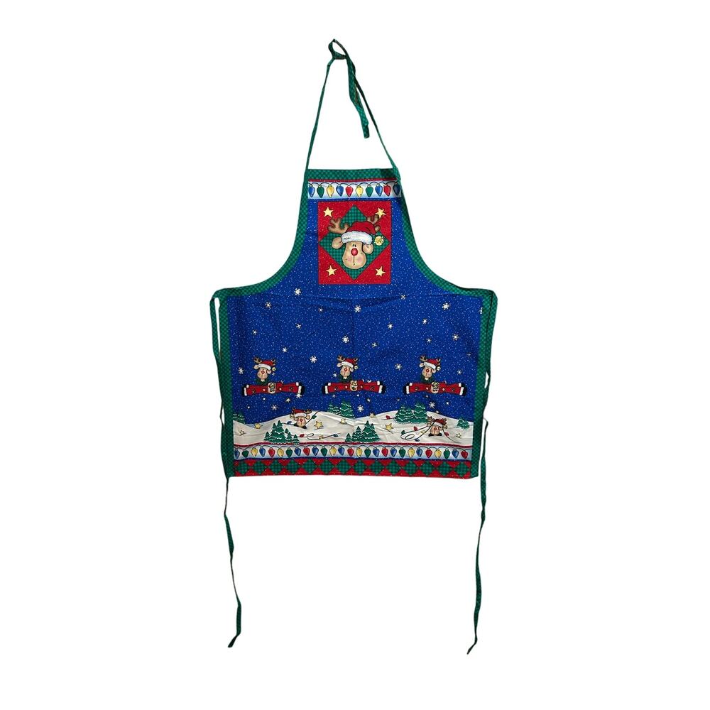 Vtg Reindeer Christmas Bib Apron Cut And Sew Completed